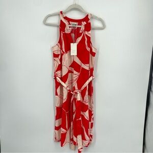 NWT A New Day Dress Tie Waist Red & White Shirtdress  tropical floral Sz S